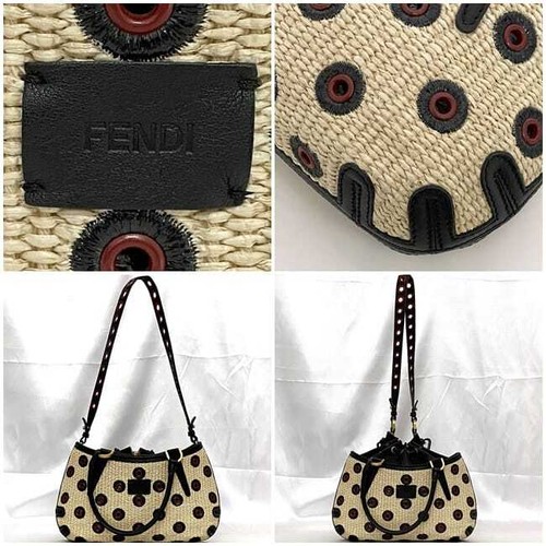 Fendi 2way bag f-22626 beige black 8BN236 Good condition straw leather used - Picture 5 of 10