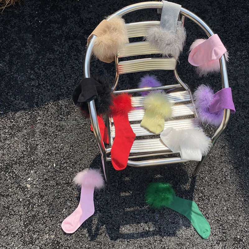 1 Pair Women Socks Faux Fur Trim Mid Calf Length Comfort Casual Dancewear Party - Image 2 of 4