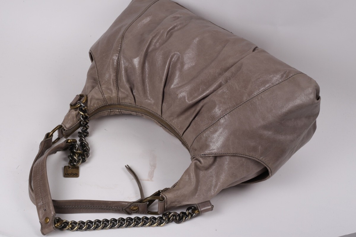 HOBO International Taupe Leather Chain Slouchy Hobo Shoulder