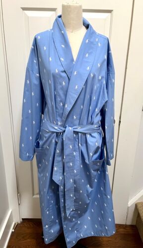 Herren Polo Ralph Lauren All Over Polo Pony Spieler Morgenmantel blau Baumwolle Gürtel L/XL