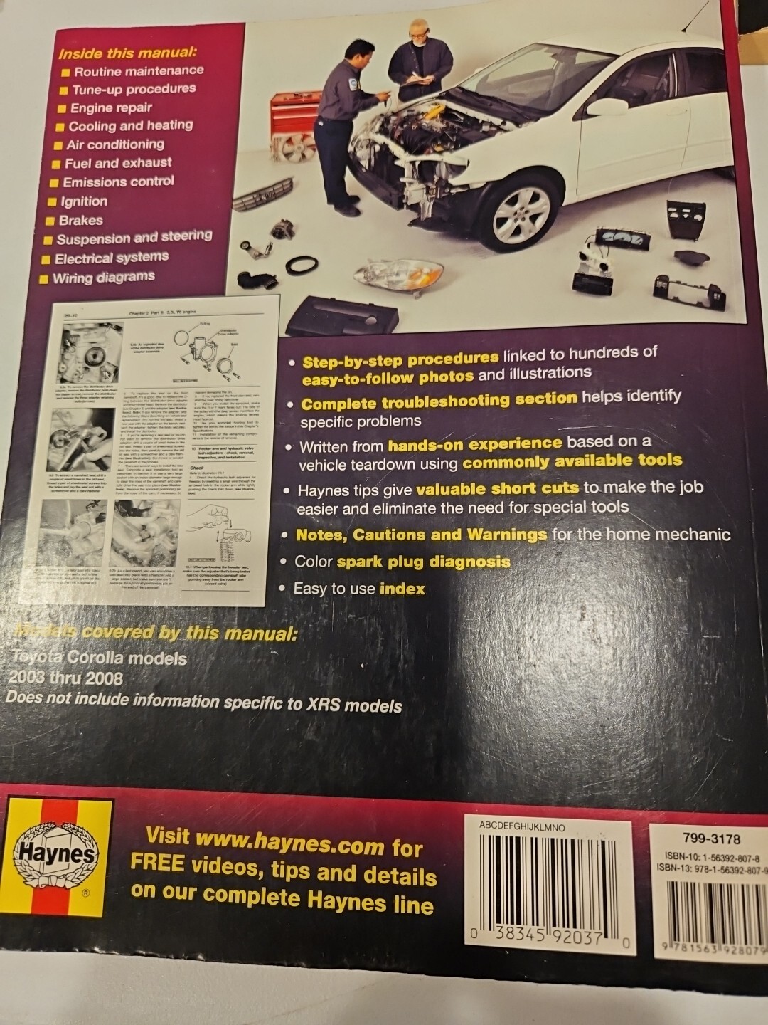 Toyota Corolla 2003 thru 2008 Hayne s Automotive Repair Manual 92037