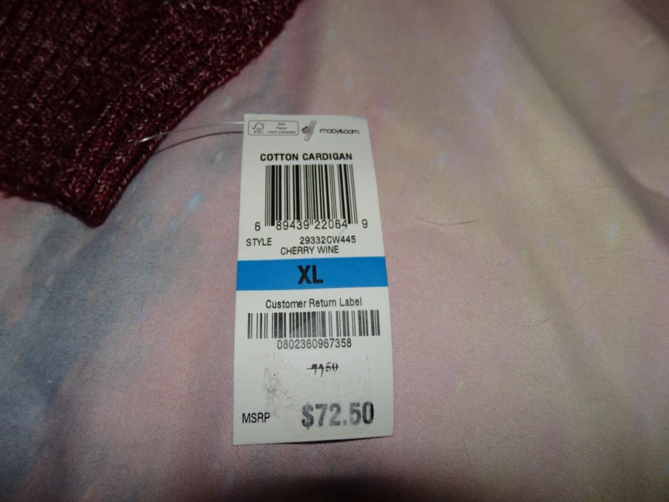 Club Room Men's Red Maroon Cable-Knit Waffle Cardigan Sweater Size XL $72.50 - Image 2 of 4