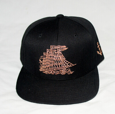 Caviar Cartel Smooth Sailing Copper Embroidered Black Snapback Hat Nautical Ship