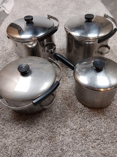 8 uds.  Lote de olla y sartén vintage Revere Wear fondo de cobre 1801 con tapas - Imagen 1 de 17