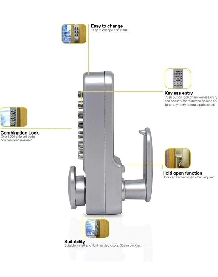 Serrure De Porte à Bouton Poussoir Yale - Fonction Maintien Ouvert - Finition Chromée - Modèle P-DL02-SC