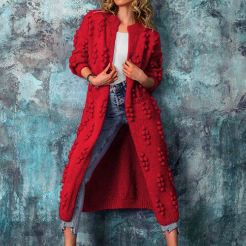 Women Long Knitted Cardigan Open Front Chunky Hooded Sweater Coat Winter _A - Picture 32 of 39