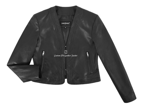 Ladies Shrug Cropped Jacket Real Lamb Leather 3/4 Sleeves Slim Fit Bolero Jacket - Picture 2 of 8