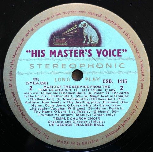 CSD 1415 ED1 Music Of The Service Temple Church Thalben-Ball HMV G/G Stereo 1st - Picture 3 of 5