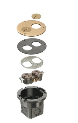 FLB3520MB-1 Round Cut-In Floor Box Kit with Brass Cover and Threaded Plugs, f...