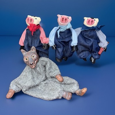 Figurines 3 Little Pigs and the Big Bad Wolf Set-Vintage Rare