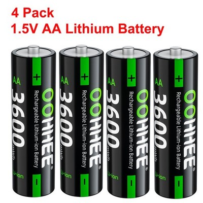 OOHHEE 4 PCS 3600mWh 1.5V AA Rechargeable Lithium Battery