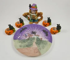 Treasured Times Collectibles Resin 6 Pc Halloween Miniature Tea Set in box