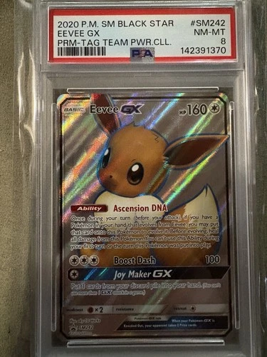 2020 POKEMON SM PROMO TAG TEAM POWERS COLLECTION #SM242 EEVEE GX PSA 8