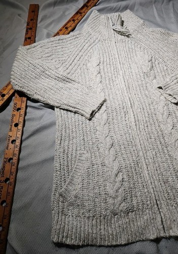 Abercrombie Fitch Sweater Womens Large Ivory Fisherman Knit Zip Cardigan Thick - Picture 3 of 16