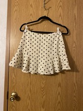 Altar'd State Ivory Polka Dot Ruffle A-Line Skirt S Woven Polyester