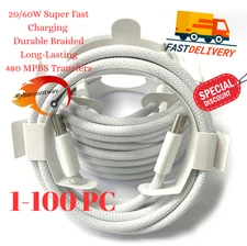 USB-C to USBC Charger Cable Lot 20W/60W Fast Charge iPhone 15 16 17 Samsung Mac