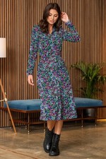 UK Size 10 - New Pour Moi Bailey Navy Ditsy Floral Midi Shirt Dress UK Size 10
