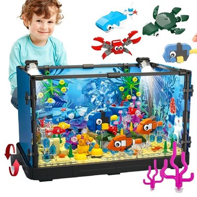 Klemmbausteine Aquarium Set 753 Teile Fisch Tank Baustein Bausatz mit Beweglich