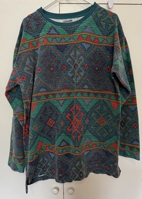 Vintage 80 s 90 s Chicos Design 100% Cotton All Over Aztec Art Womens Size 2