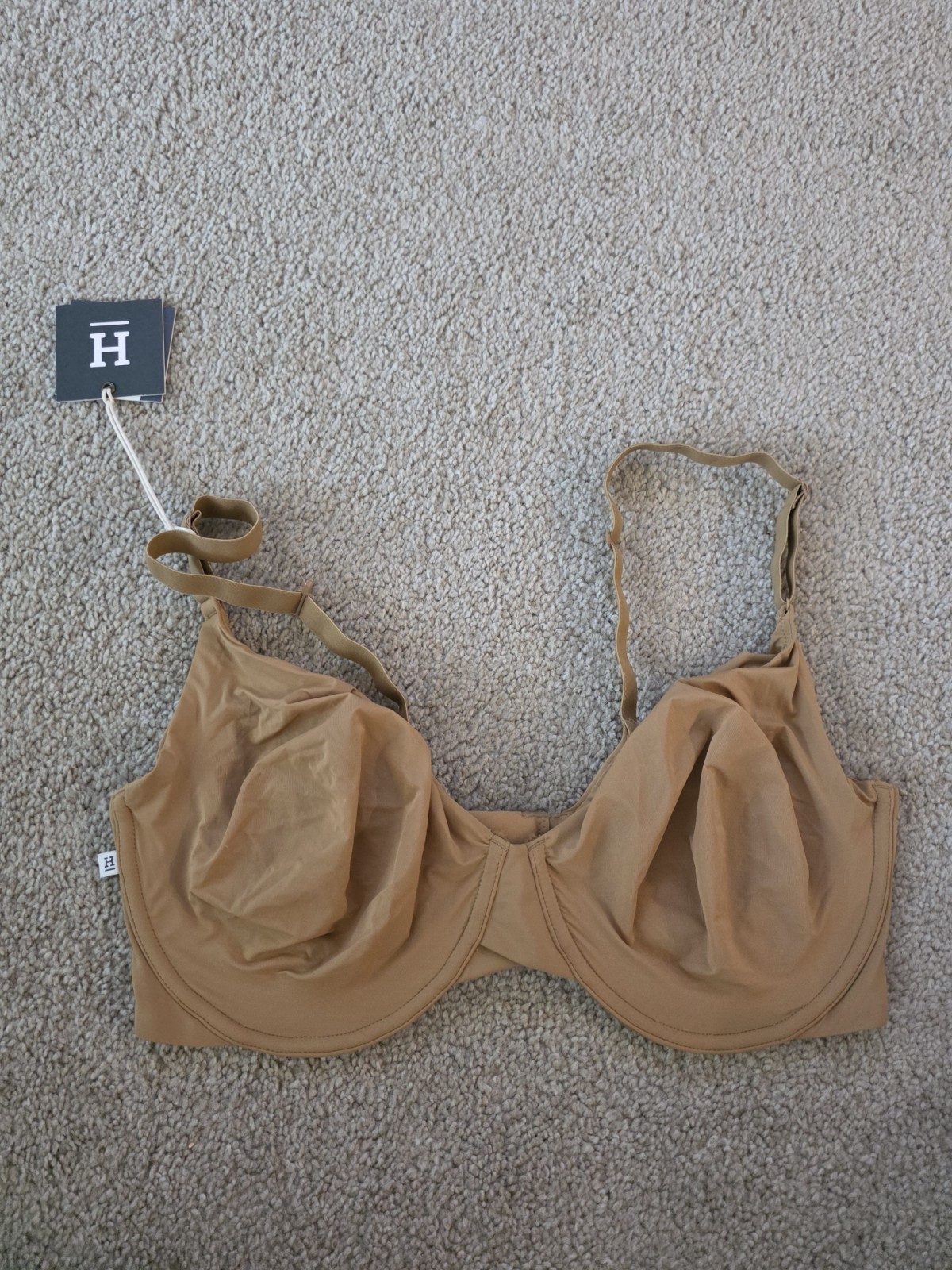 Harper Wilde Luxe Plunge Bra Womens 38DD Brown Sheer Mesh Underwire Support NWT