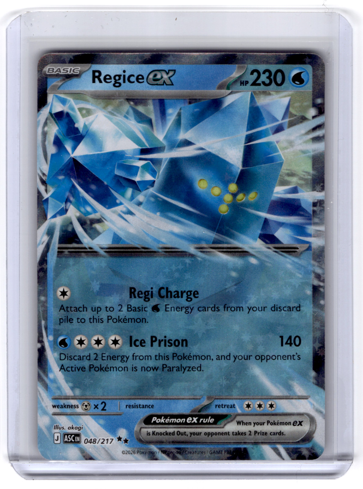 Pokémon TCG Regice Ex 048/217 Ascended Heroes Double Rare NM Card