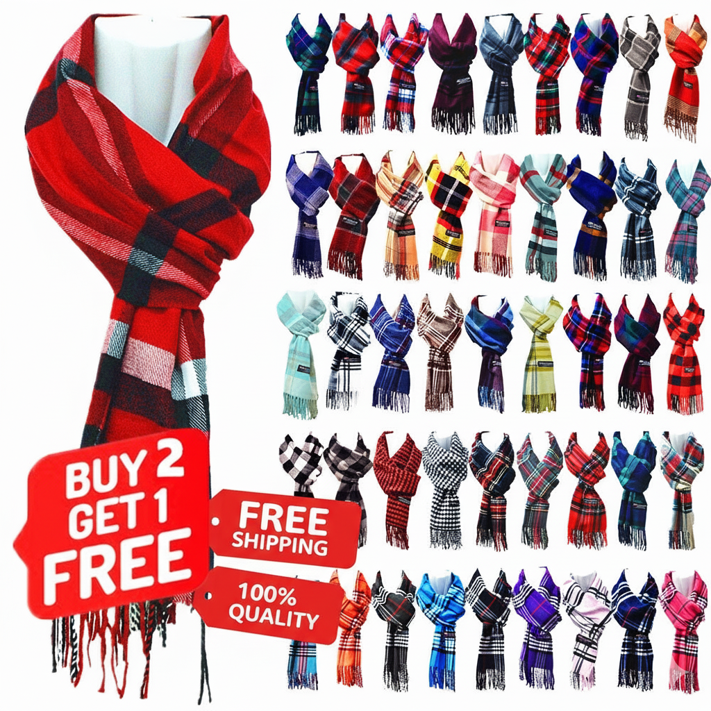 Scottish-Made 100% Cashmere Plaid Scarf – Soft, Warm, Winter Wool Scarf