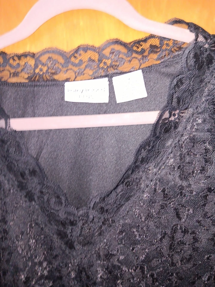 MUJERES Kathy Irlanda Túnica de Encaje Negra Talla 3X Manga Larga Forrada Cuello en V Formal/Informal Foto 3 de 4