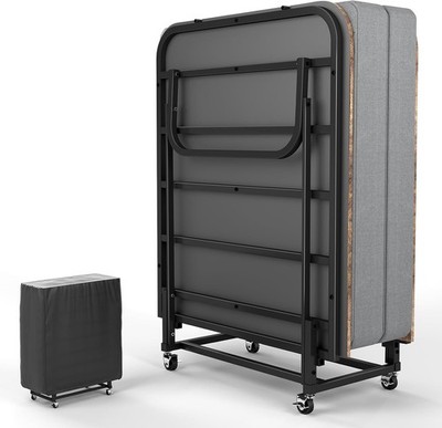 Double-sided Portable Foldable Bed Guest Bed with Memory Foam Mattress Rollaway