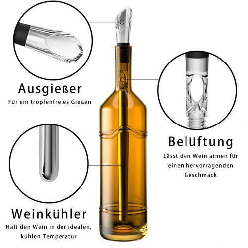 Weinkühlstab Edelstahl mit Ausgießer in Silber Weinkühler - Bild 3 von 5