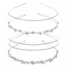 4 Pcs Rhinestone Headbands, Bling Wedding Headband for Women, Silver Diamond