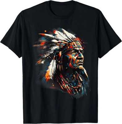 Indian Chief Native American Feather Headdress Artwork T-Shirt ,Unisex Tees