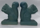 Vintage Van Briggle Art Pottery Squirrel Turquoise Teal Blue Glazed Bookends