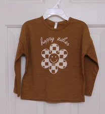NWT Rylee + Cru Happy Vibes Smiley Flower Long Sleeve Top sz 2-3 2t-3t