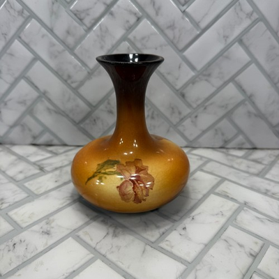#ad #ad Warwick IOGA A27 4.5quot; Bud Vase Brown Amber Floral Hand Painted USA $52.48