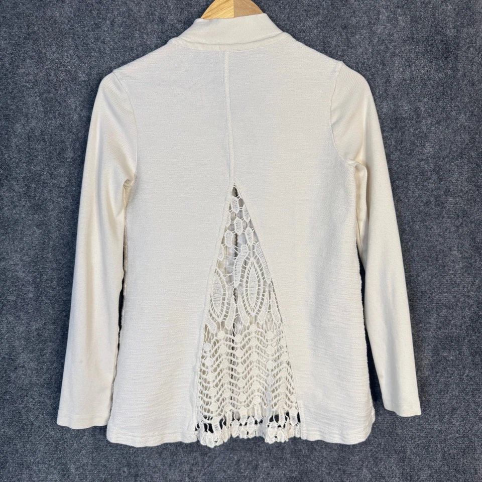 Chaqueta XCVI Mujer Pequeña Crema Crochet Cremallera Completa Lagenlook Espalda Abierta Boho Informal Foto 4 de 4