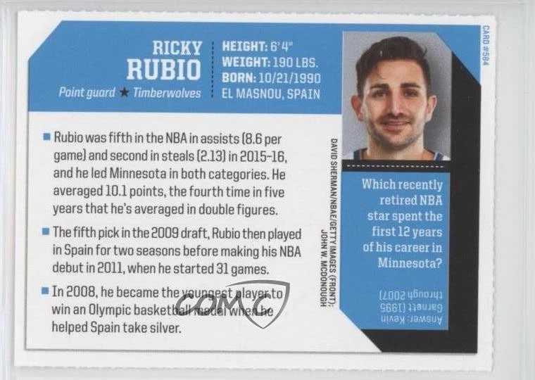 2016 Sports Illustrated for Kids Series 5 Ricky Rubio #584 - Image 2 of 2