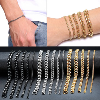 #ad Stainless Steel Cuban Chain Bracelet Men Curb Link Thick Classic Punk Jewelry $15.10