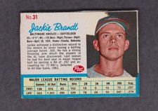 1962 Post Cereal Baseball Card #31 Jackie Brandt Baltimore Orioles Nice Hand Cut