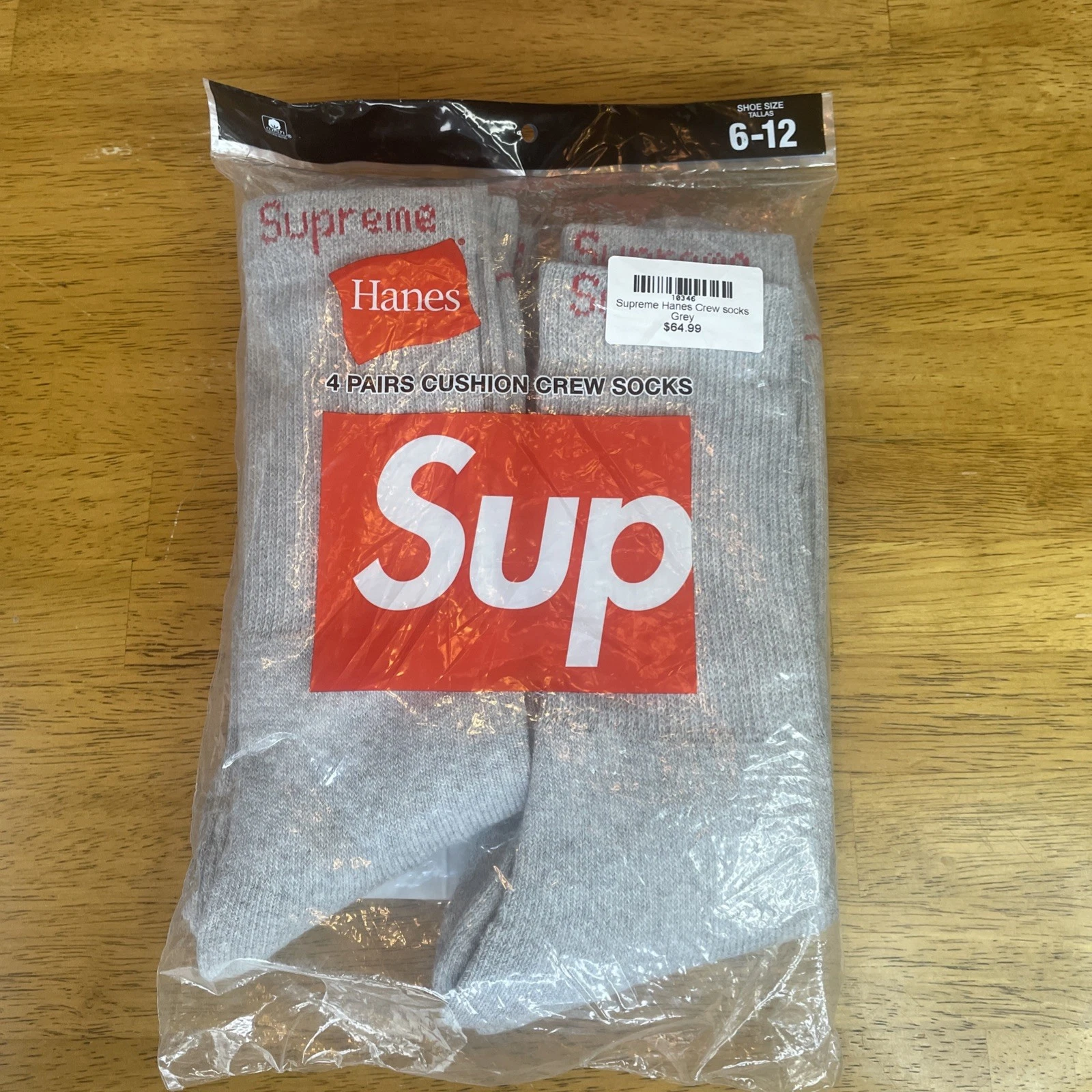 Chaussettes Supreme Hanes Crew (lot de 4) gris bruyère taille 6 12 homme NEUVES SCELLÉES