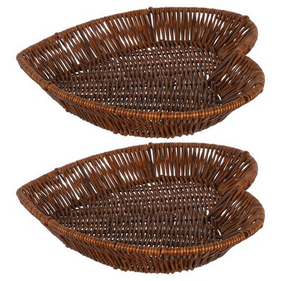 2 Pcs Dessert Plates Heart Shaped Tray Bread Storage Basket Wicker