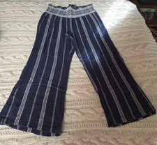 Striped Soft Pants by Indigo Rein, Linen and Rayon Elastic Waist Wide Leg Size L