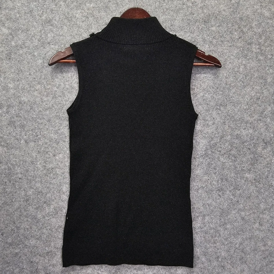 Suéter sin mangas Adrienne Vittadini Top para mujer S negro con cuentas cuello alto caprichoso Foto 2 de 4