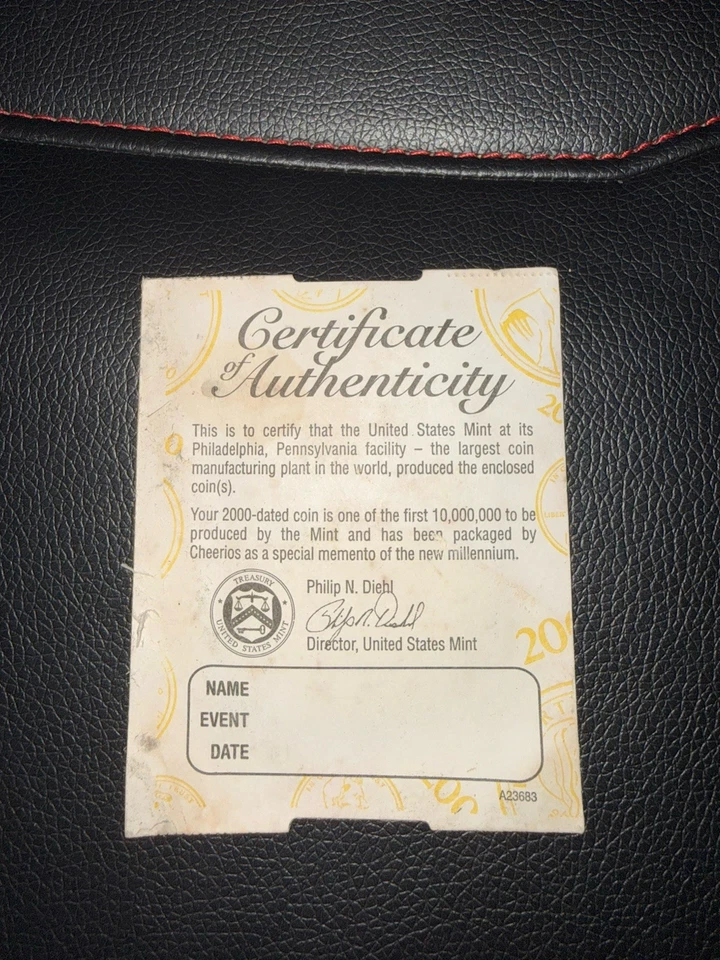 Cheerios 1 in 10,000,000 First-Minted Year 2000 Coin Authenticated Uncirculated  - Image 2 of 2