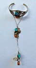 Vintage Sterling Silver Southwest Turquoise Attached Cuff Bracelet Ring Set