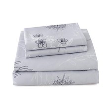 Grey Floral Sheets King Botanical Patterned Bed Sheet Set Deep Pocket Printed...