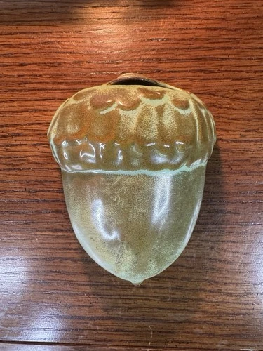 VTG Frankoma Pottery Acorn Nut Wall Pocket Planter Vase Green Brown MCM