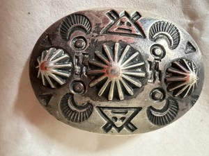 Vintage Pin Native American Whirling Log Sterling Silver Oval C-Clasp