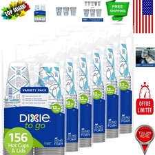 Convenient 156 Count 12 oz Disposable Paper Cups with Lids - Ideal for On-the-Go