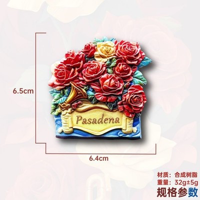 Pasadena Rose 3D Kühlschrankmagnet Hausbar Küche Kultur Souvenir Geschenk
