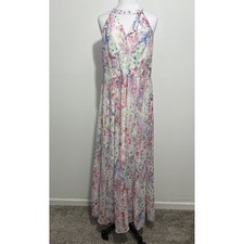 City Chic Floral Halter Maxi Dress Pastel Chiffon Flowy Romantic Women’s Medium